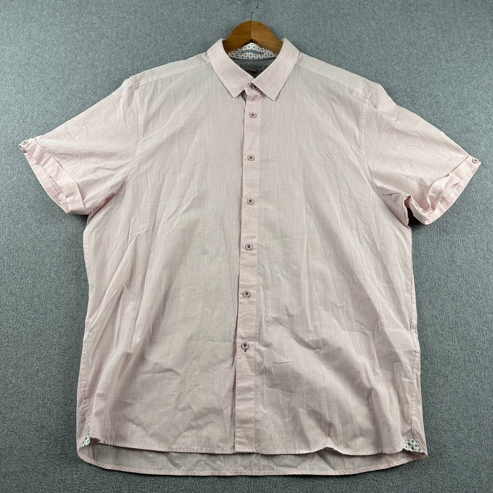Ted Baker Shirt Mens 7 Salah MMA Salah Pink Micro Dot Button Down Short Sleeve